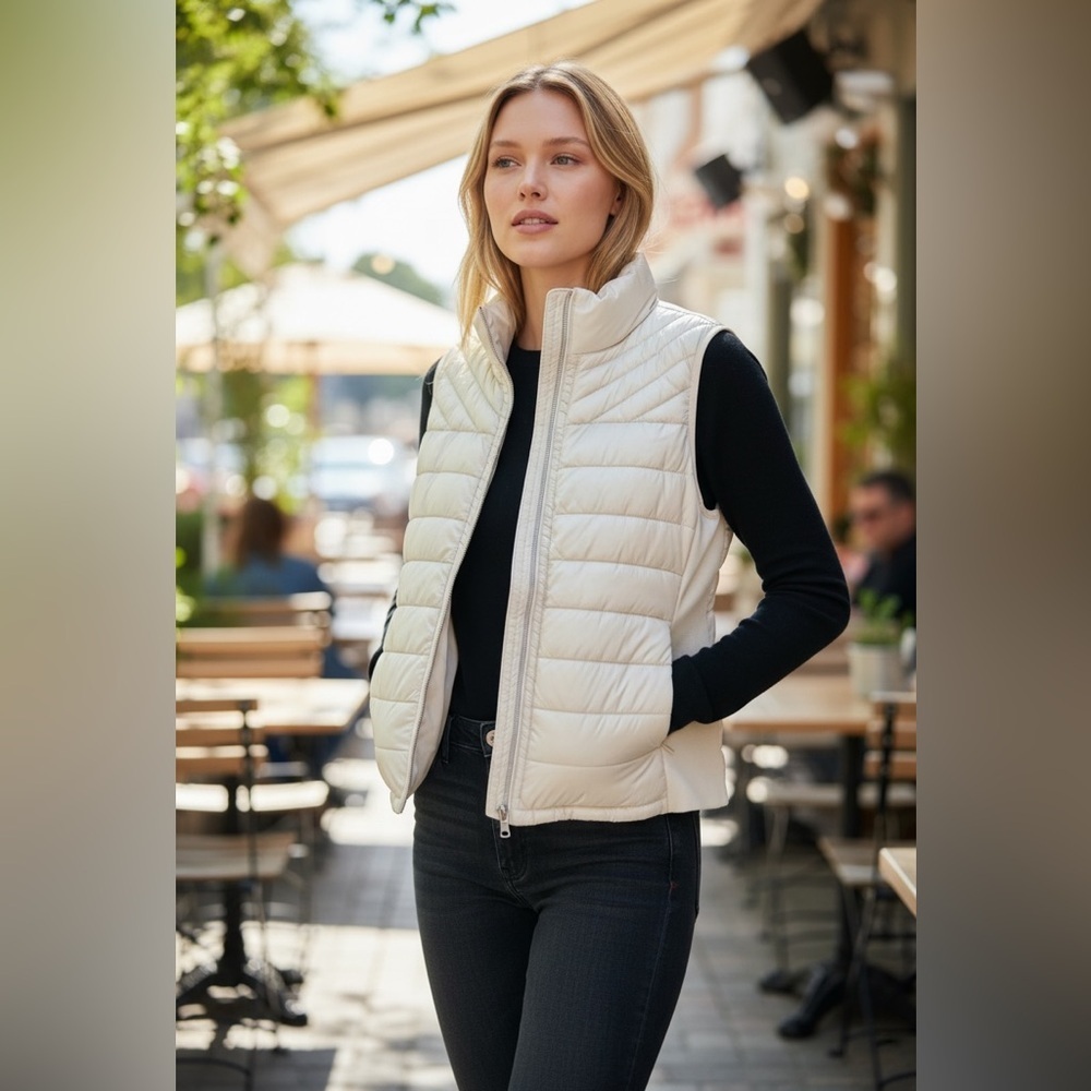 Gap Light Cream Quilted Puffer Vest Size L
